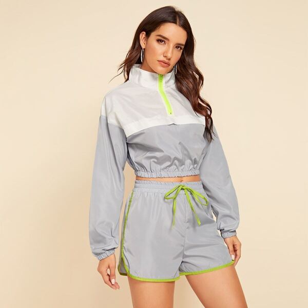 

Half Zip Crop Anorak Jacket & Contrast Binding Track Shorts