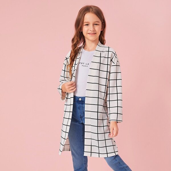 

Girls Open Front Grid Coat, White