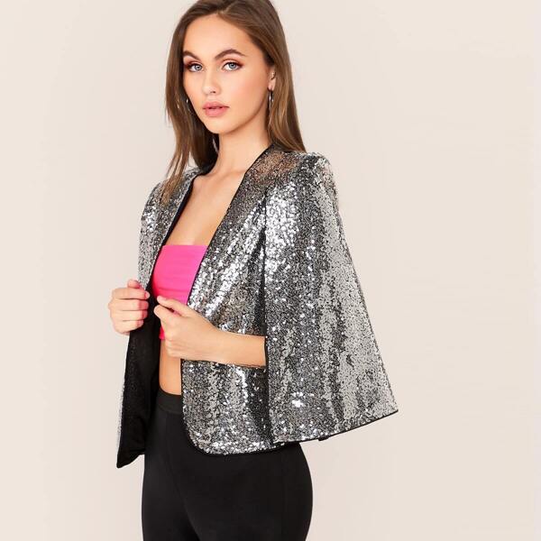 

Open Front Sequin Cape Blazer, Grey bright