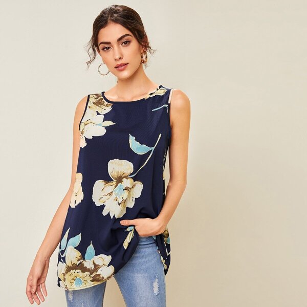 

Floral Print Sleeveless Top, Navy