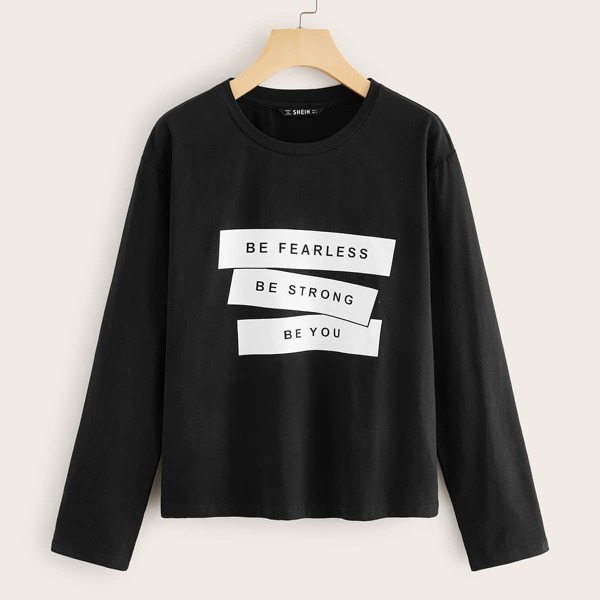 

Drop Shoulder Slogan Graphic Top, Black