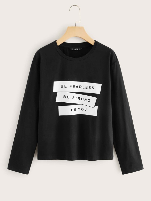 

Drop Shoulder Slogan Graphic Top, Black