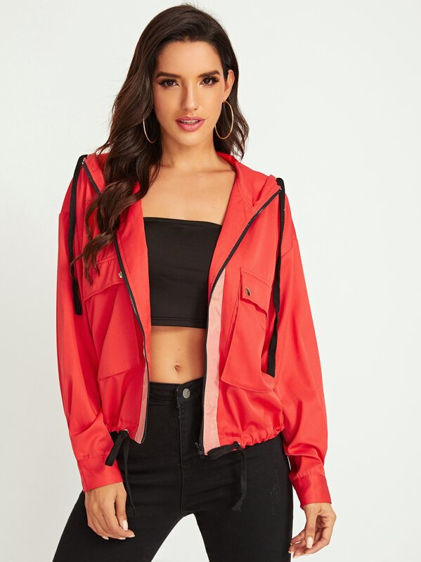 

Zip Up Flap Pocket Front Jacket, Red, Juliana
