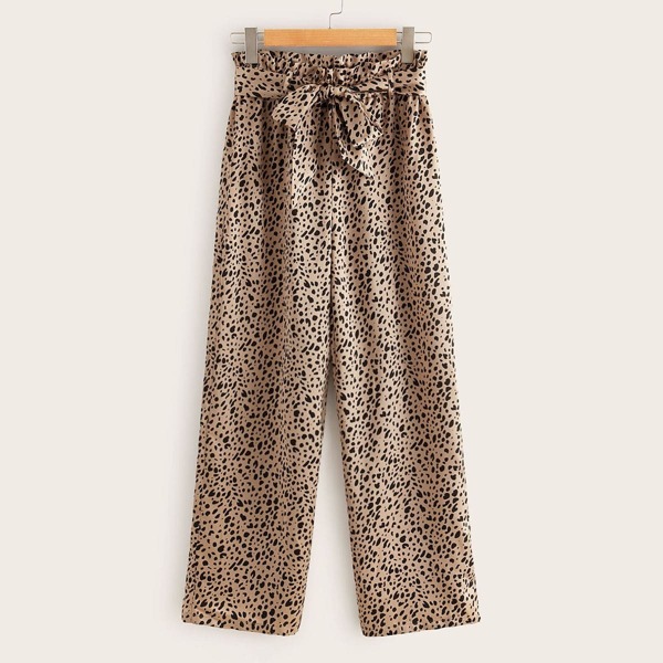 

Paperbag Waist Wide Leg Dalmatian Satin Pants, Khaki