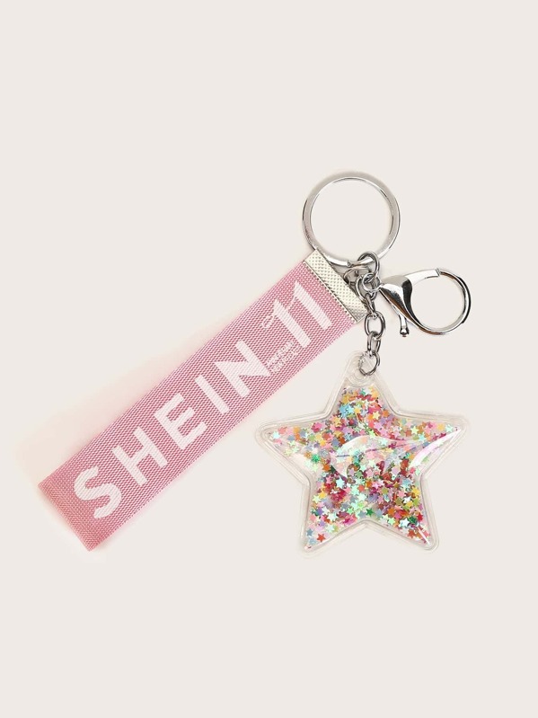 

SHEIN 11th Anniversary Glitter Star Shaped Keychain, Pink