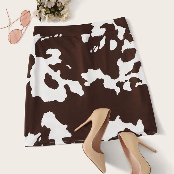 

Plus Zip Back Camo Print Skirt, Multicolor