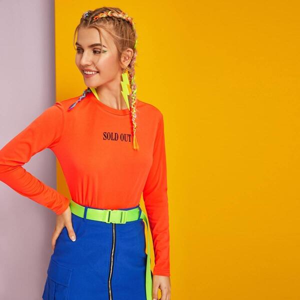 

Neon Orange Letter Graphic Tee, Orange bright