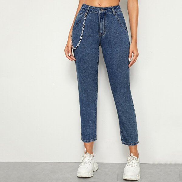 

Chain Detail Tapered Jeans, Blue