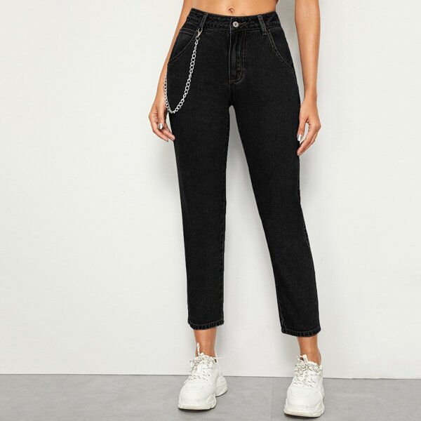 

Chain Detail Tapered Jeans, Black
