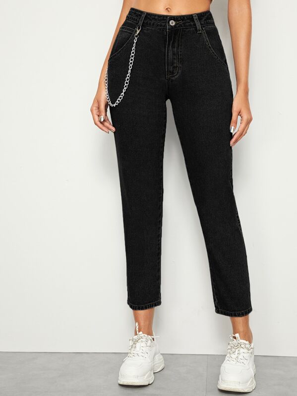 

Chain Detail Tapered Jeans, Black, Giulia