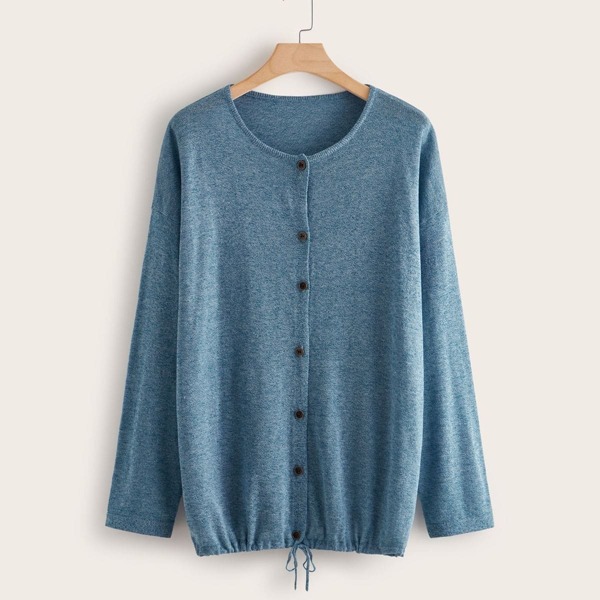 

Plus Drawstring Hem Heathered Knit Sweater, Blue pastel
