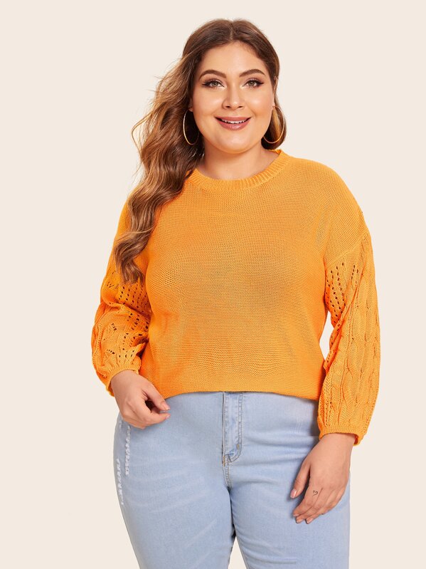 

Plus Neon Orange Drop Shoulder Eyelet Sweater, Carol