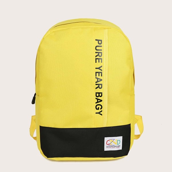 

Boys Letter Print Two Tone Backpack, Yellow