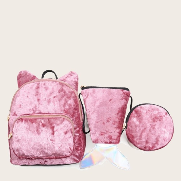 

Girls Velvet Backpack With Crossbody Bag 3pcs