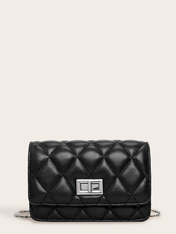 

Twist Lock Quilted Chain Bag, Black