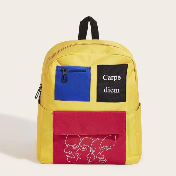 

Letter Print Color Block Backpack