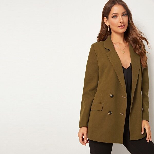 

Double Breasted Slit Back Lapel Blazer, Army green