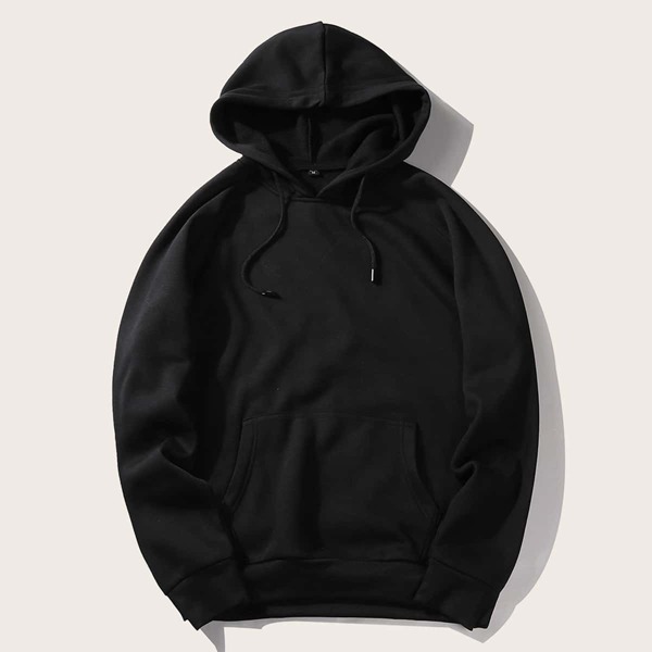 

Men Drawstring Detail Solid Hoodie, Black