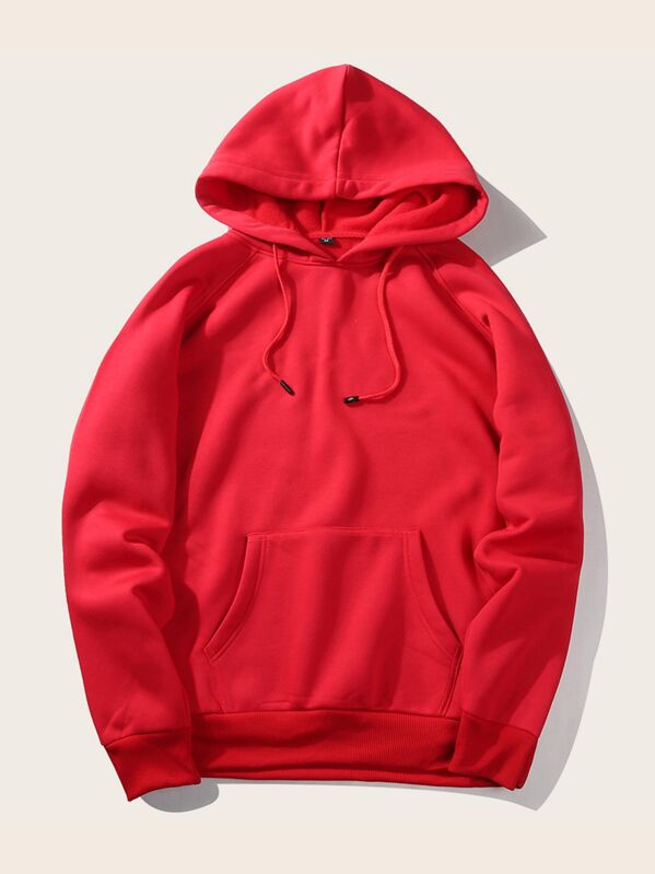 

Men Drawstring Detail Solid Hoodie, Red
