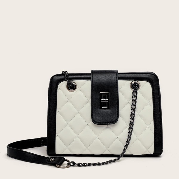 

Two Tone Quilted Chain Tote Bag