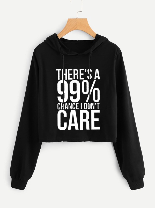 

Slogan Graphic Drawstring Hooded Sweatshirt, Black