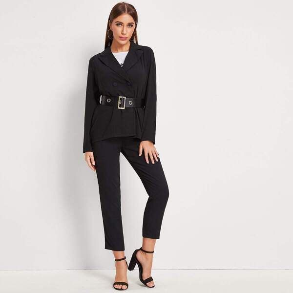 

Self Tie Lapel Neck Blazer & Pants, Black
