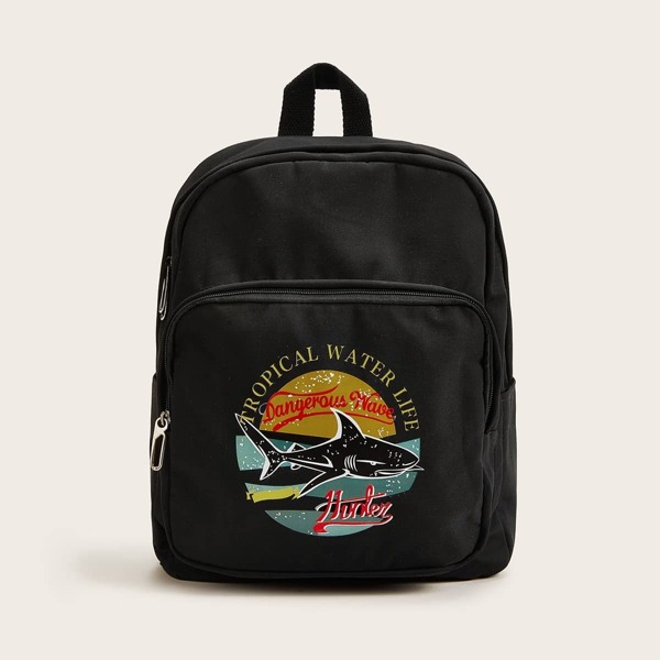 

Shark Print Pocket Front Backpack