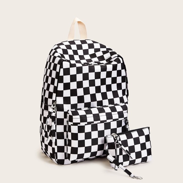

Gingham Backpack With Clutch