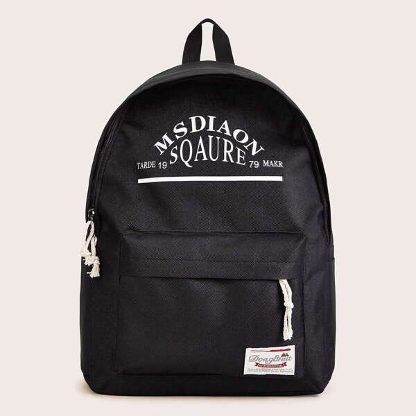 

Letter Print Pocket Front Canvas Backpack