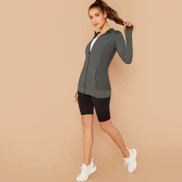 

Zip Front Ribbed Long Line Jacket, Grey