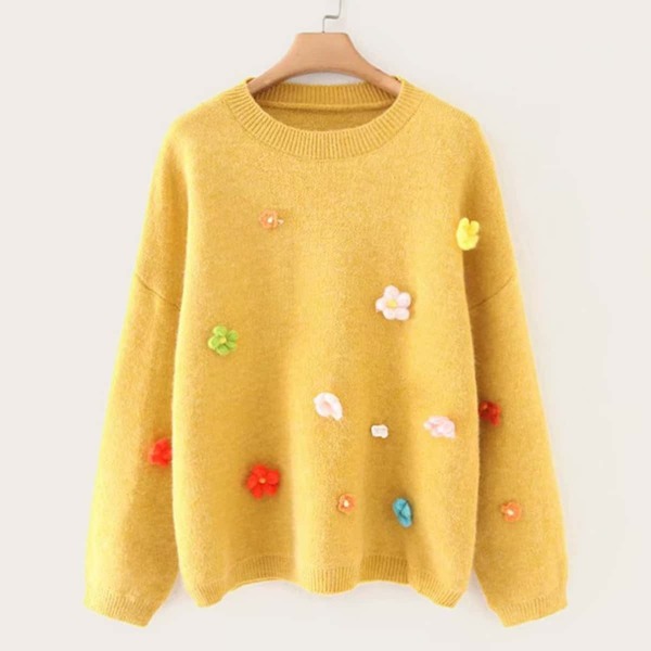 

Drop Shoulder Stereo Flowers Sweater
