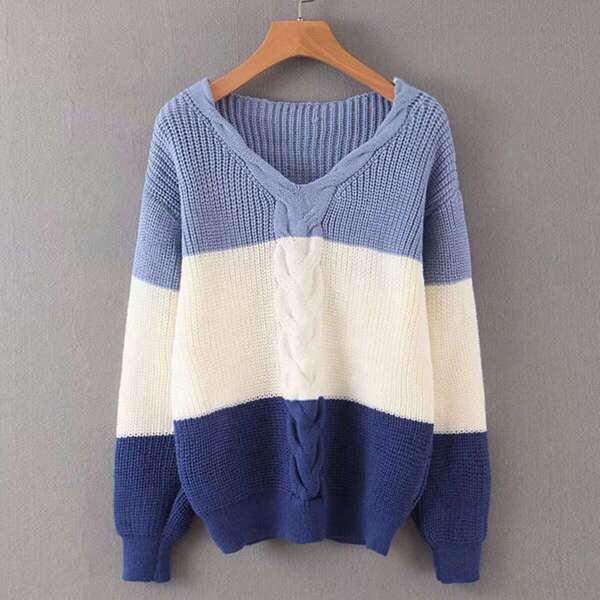 

Colorblock Twist Cable Knit Sweater, Multicolor