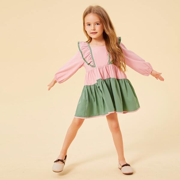 

Toddler Girls Colorblock Ruffle Trim Dress, Multicolor