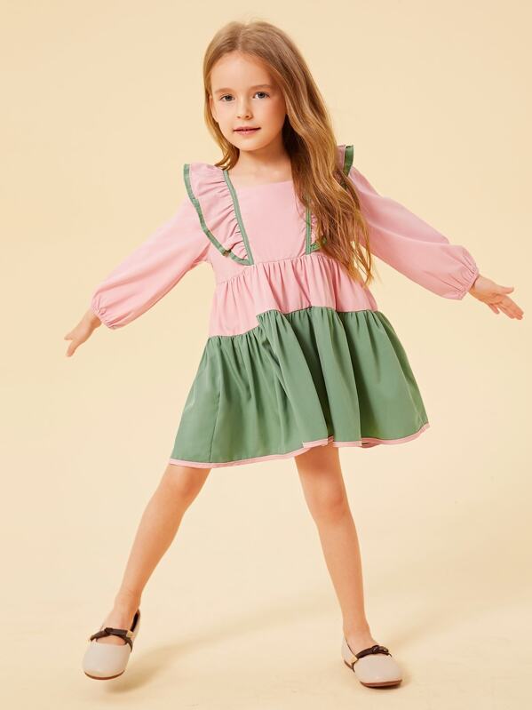 

Toddler Girls Colorblock Ruffle Trim Dress, Multicolor, Sofia B