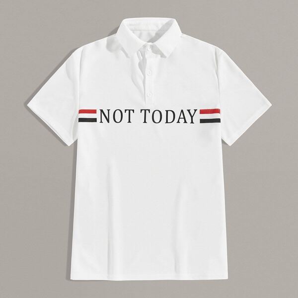 

Men Letter Graphic Short Sleeve Polo Shirt, White
