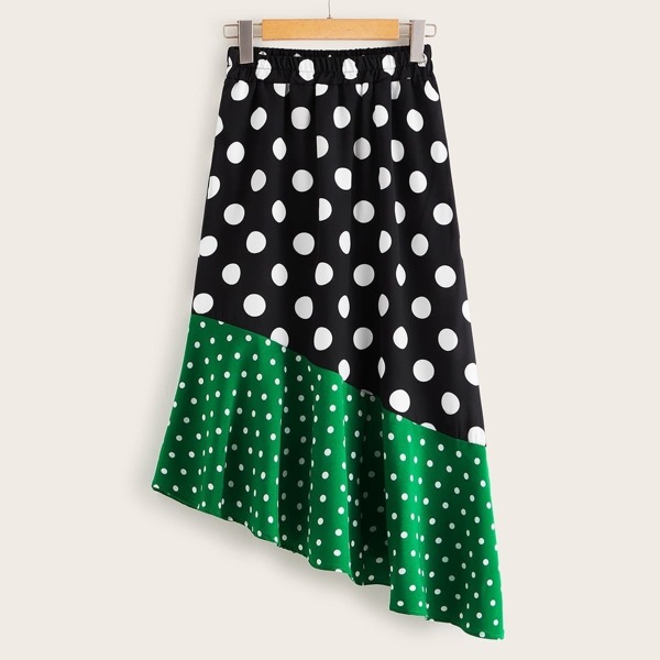 

Two Tone Polka Dot Ruffle Hem Skirt