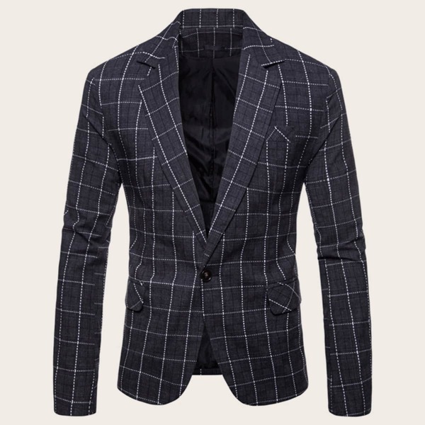 

Men Single Button Plaid Blazer