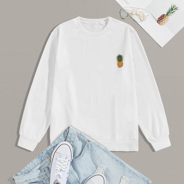 

Men Pineapple Print Long Sleeve Sweatshirt, White
