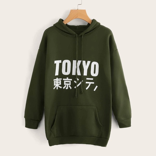 

Letter Print Kangaroo Pocket Drawstring Hoodie