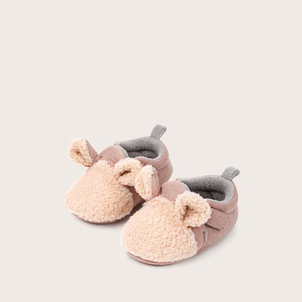 

Baby Girls Cute Faux Fur Ear Decor Flats, Pink