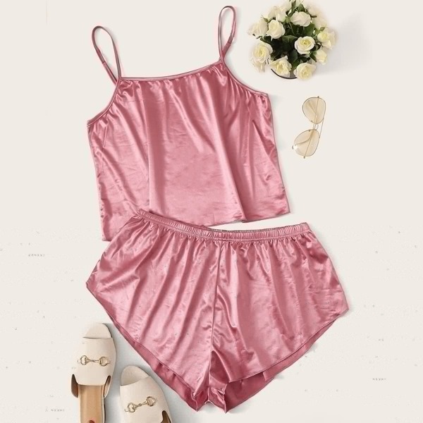 

Plus Cami Satin Pajama Set, Pink