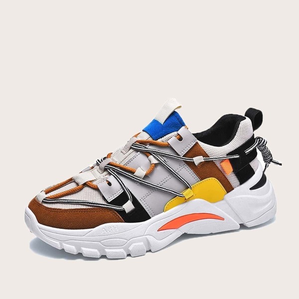 

Men Color Block Mesh Panel Sneakers, Multicolor