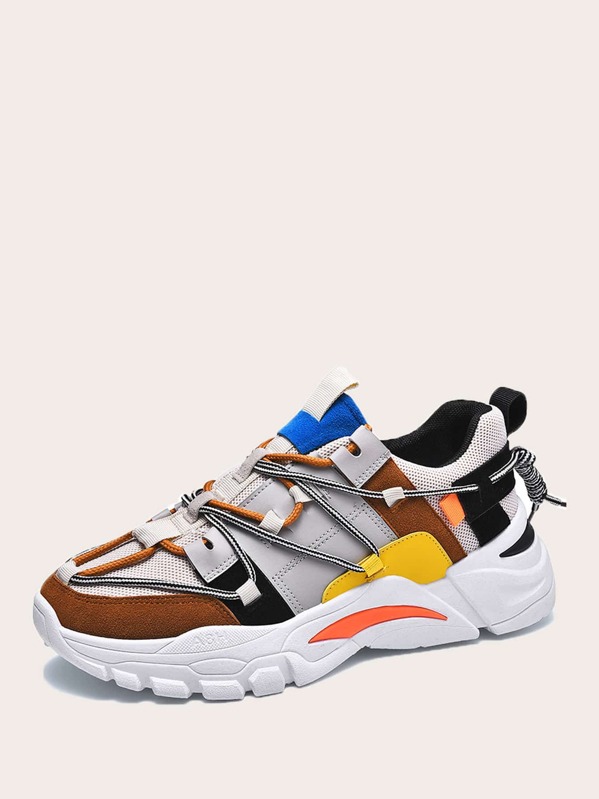

Men Color Block Mesh Panel Sneakers, Multicolor