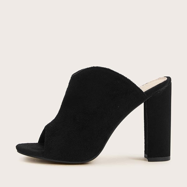 

Suede Peep Toe Mule Heels