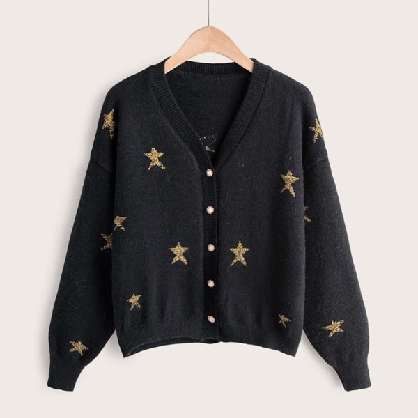 

Star Print Button Front Cardigan