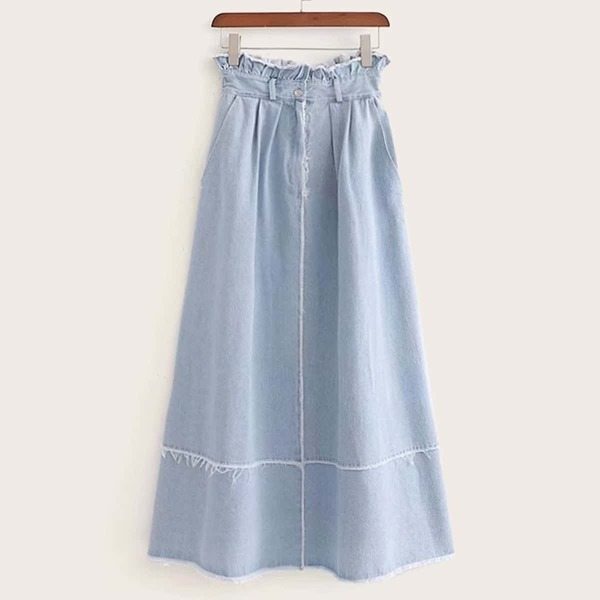 

Paperbag Waist Raw Hem Denim Skirt