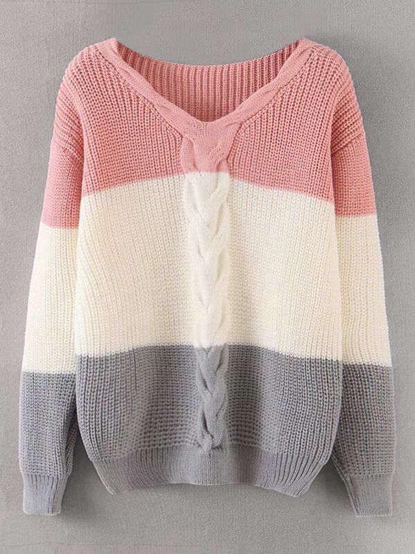 

Cut And Sew Cable Knit Sweater, Multicolor