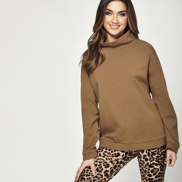 

Funnel Neck Oversized Sweatshirt, Brown