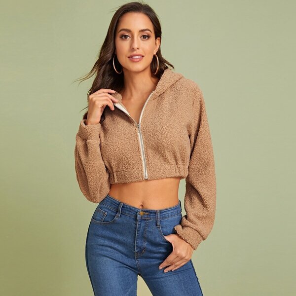 

Zip Up Hooded Crop Teddy Jacket