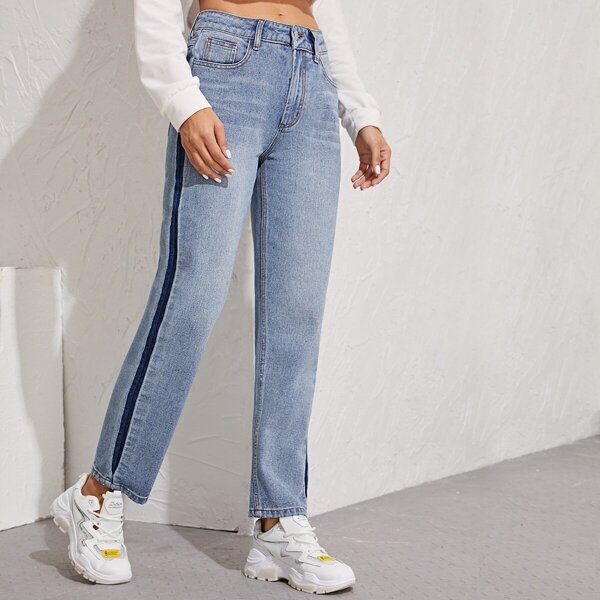 

Contrast Sideseam Straight Leg Jeans, Blue pastel